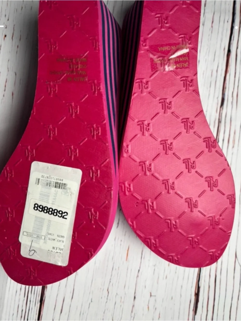 Ralph Lauren Hot Pink Flip Flops with Navy Straps